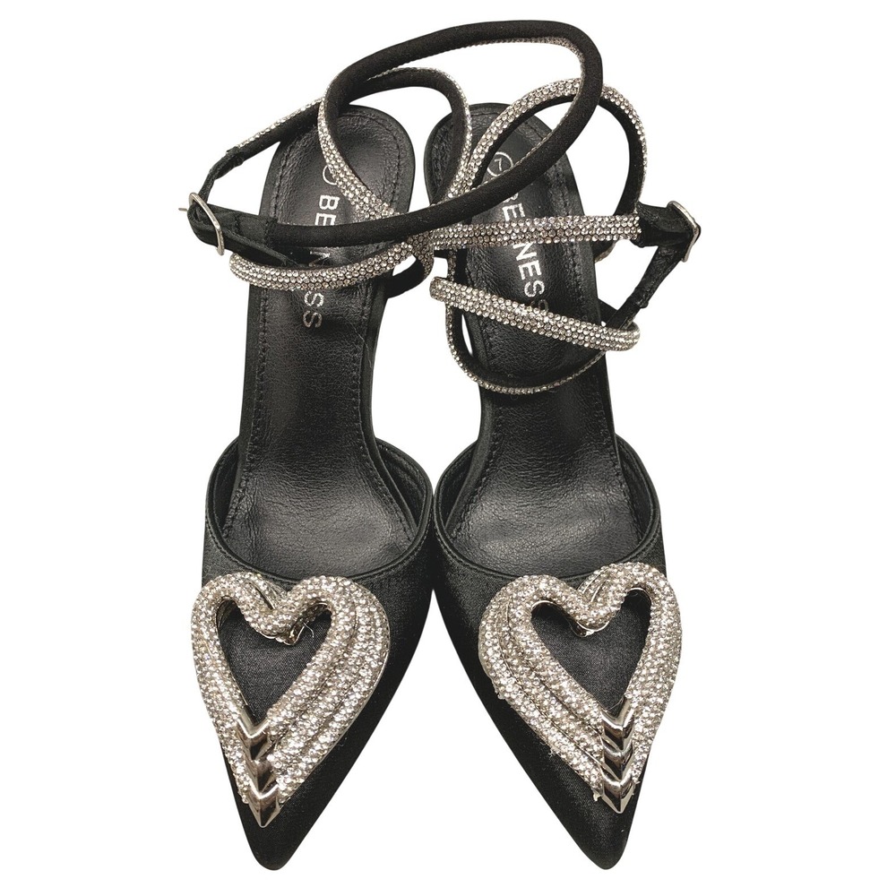 Berness Strappy Heels Women's 7 Black Rhinestone Pointed Toe Platform Pumps